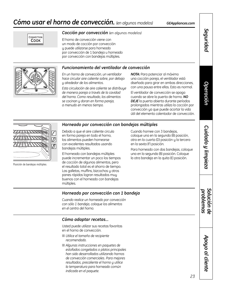 Horno de convección, Horno de convección –26, Cómo usar el horno de convección | GE 49-80575-1 User Manual | Page 75 / 104