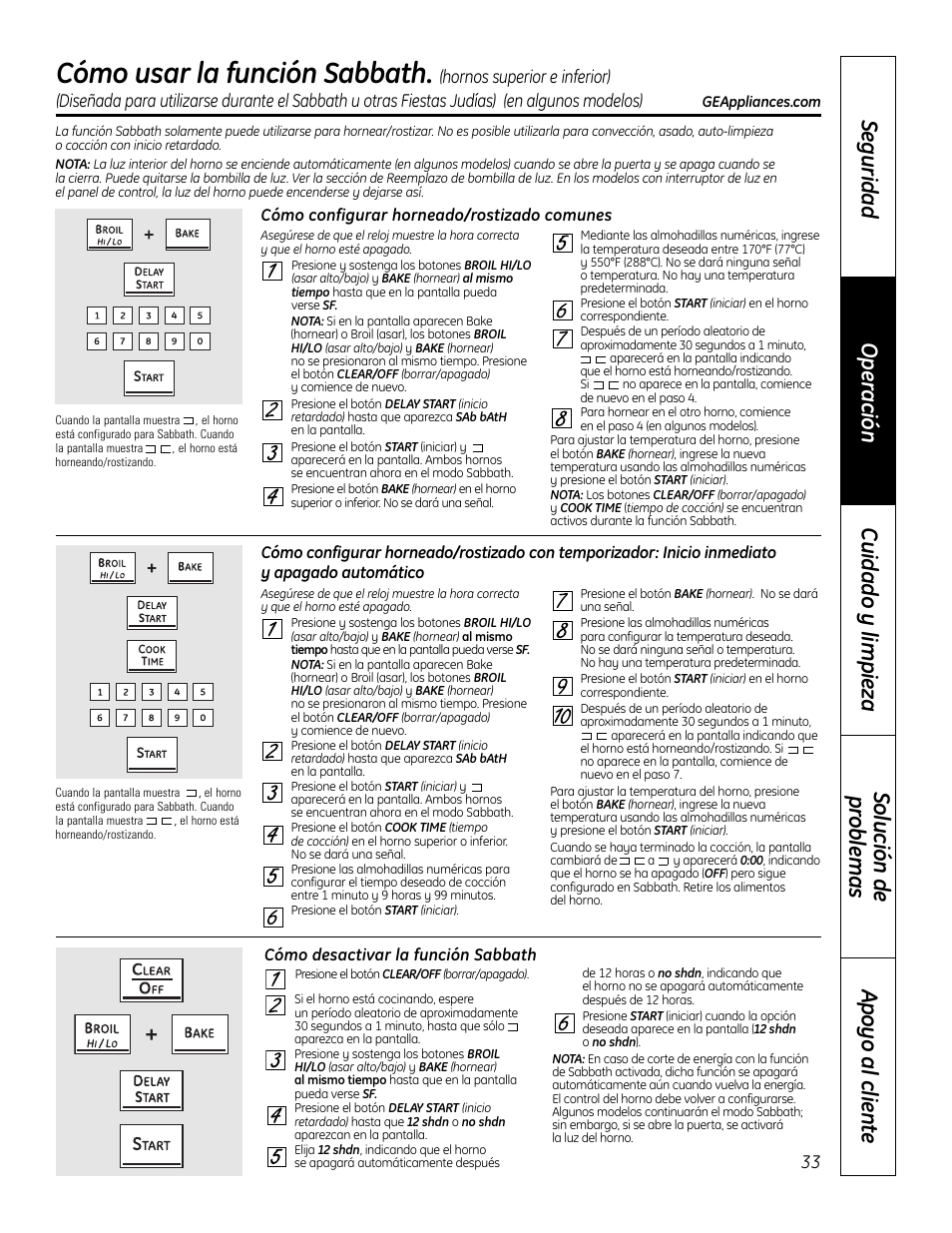Función sabbath, Cómo usar la función sabbath | GE 49-80575-1 User Manual | Page 85 / 104