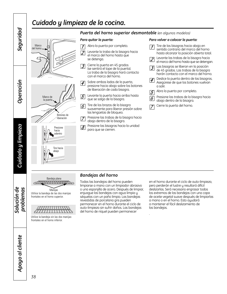 Bandejas, Cuidado y limpieza de la cocina | GE 49-80575-1 User Manual | Page 90 / 104