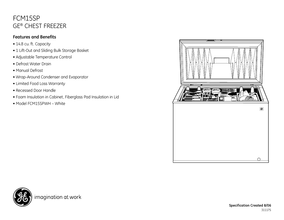 Fcm15sp, Chest freezer | GE PROFILE FCM15SP User Manual | Page 2 / 2
