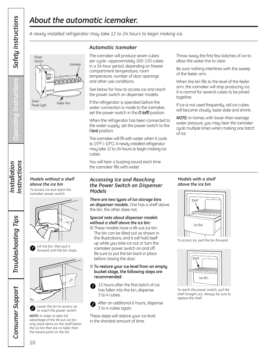 Automatic icemaker, About the automatic icemaker | GE 200D8074P036 User Manual | Page 10 / 104