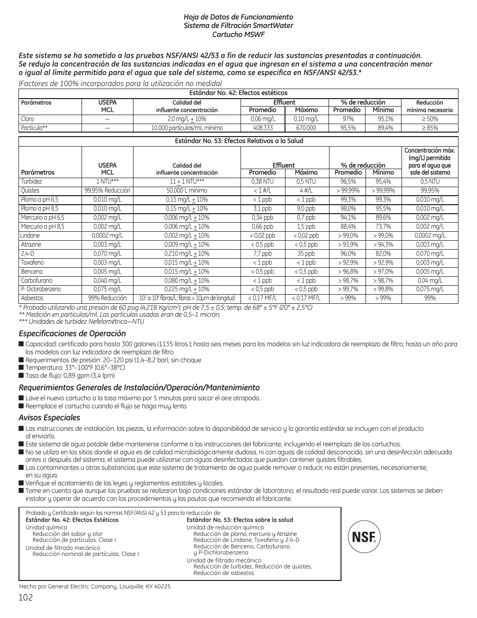 Hoja de datos de funcionamiento | GE 200D8074P036 User Manual | Page 102 / 104