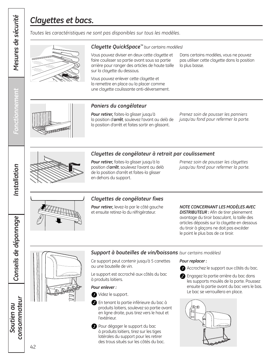 Clayettes et bacs | GE 200D8074P036 User Manual | Page 42 / 104