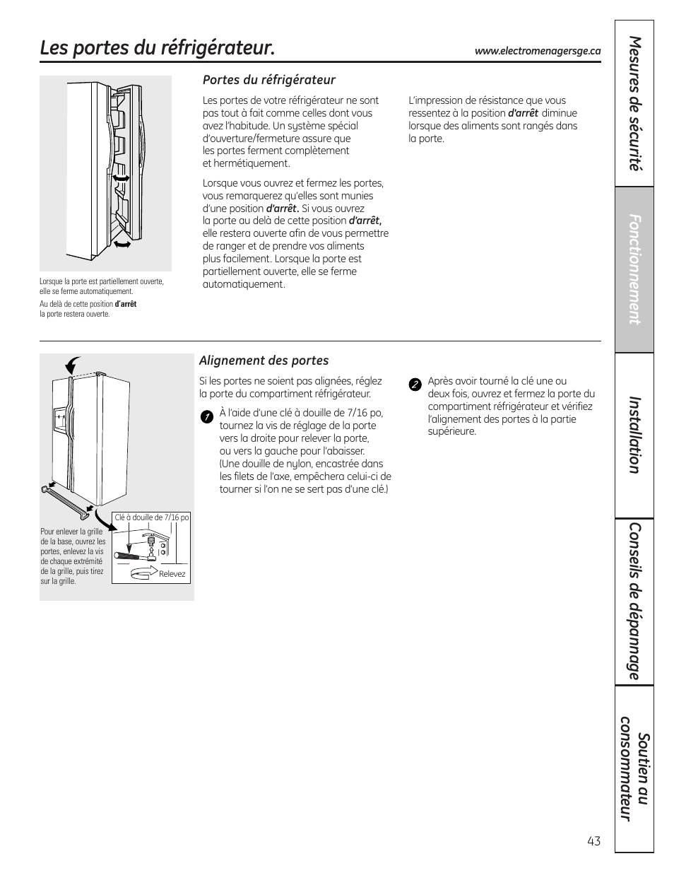 Les portes du réfrigérateur | GE 200D8074P036 User Manual | Page 43 / 104