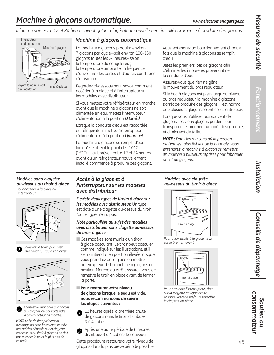 Machine à glaçons automatique | GE 200D8074P036 User Manual | Page 45 / 104