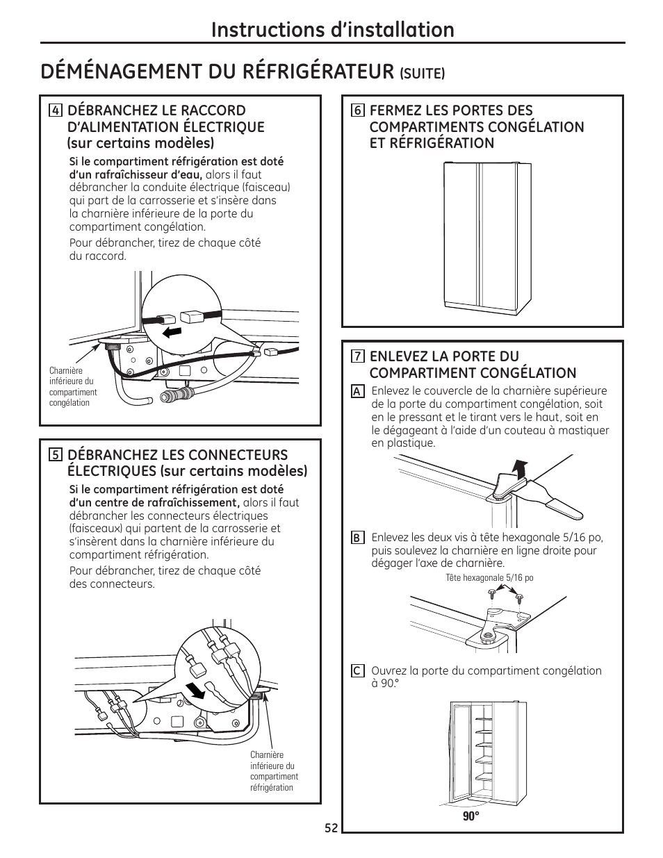 Instructions d’installation, Déménagement du réfrigérateur | GE 200D8074P036 User Manual | Page 52 / 104