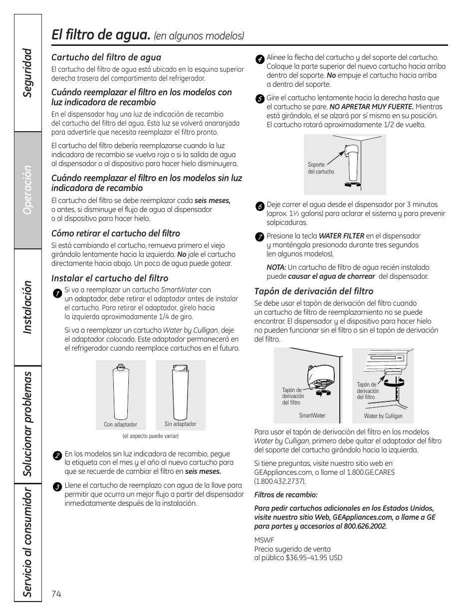 El filtro de agua | GE 200D8074P036 User Manual | Page 74 / 104