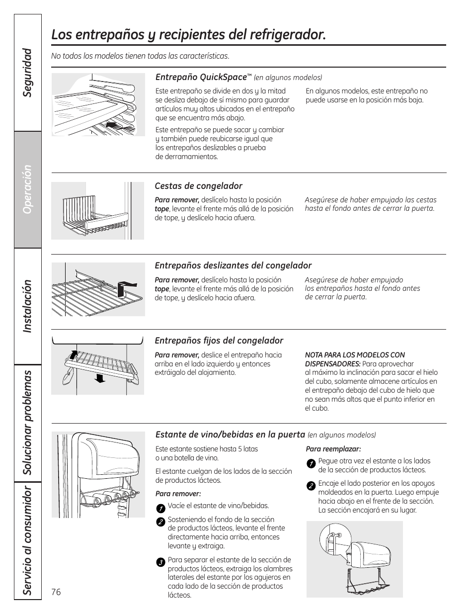 Los entrepaños y recipientes del refrigerador | GE 200D8074P036 User Manual | Page 76 / 104