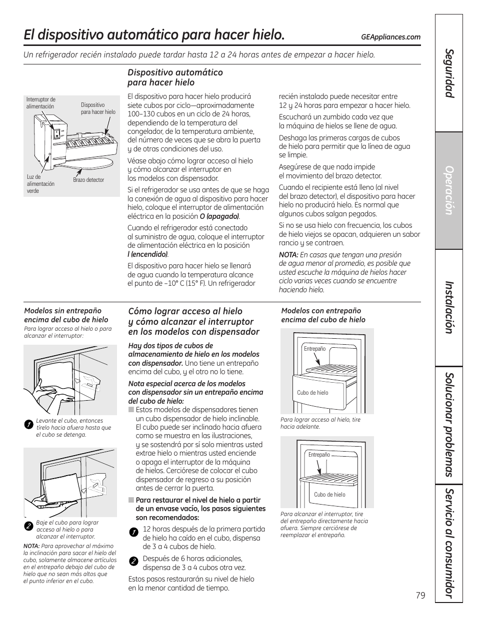 El dispositivo automático para hacer hielo | GE 200D8074P036 User Manual | Page 79 / 104