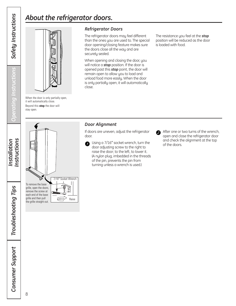 Refrigerator doors, About the refrigerator doors | GE 200D8074P036 User Manual | Page 8 / 104