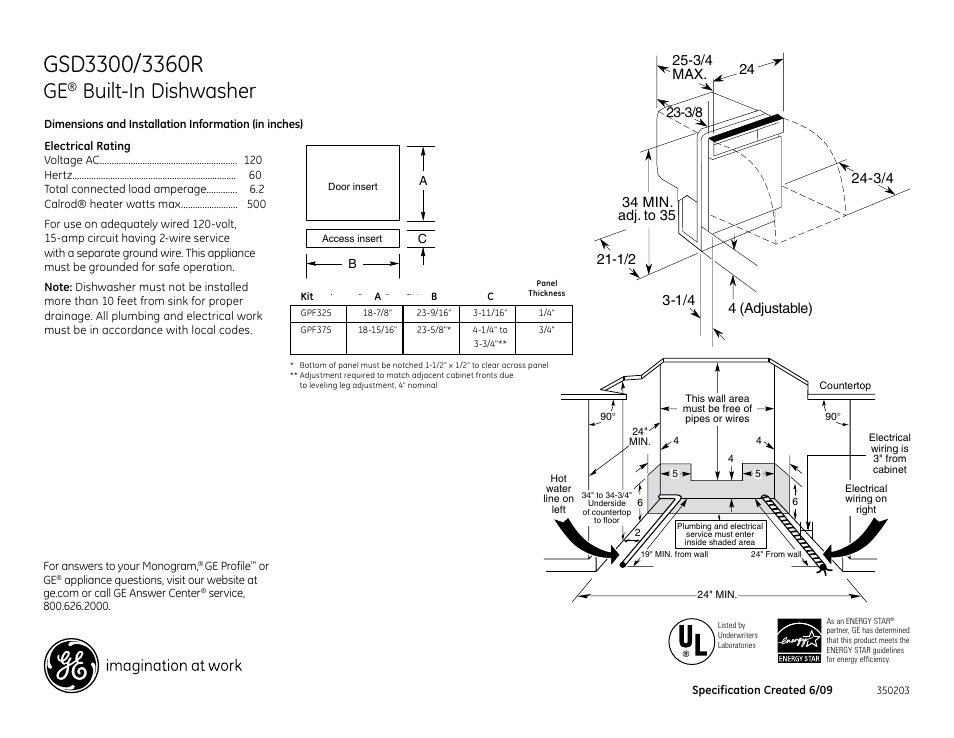 GE Profile GSD3360R User Manual | 2 pages