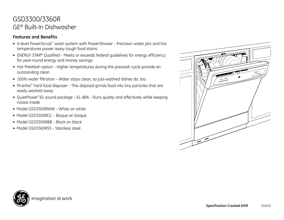 Built-in dishwasher | GE Profile GSD3360R User Manual | Page 2 / 2