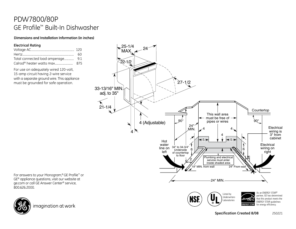 GE Profile PDW7880P User Manual | 2 pages