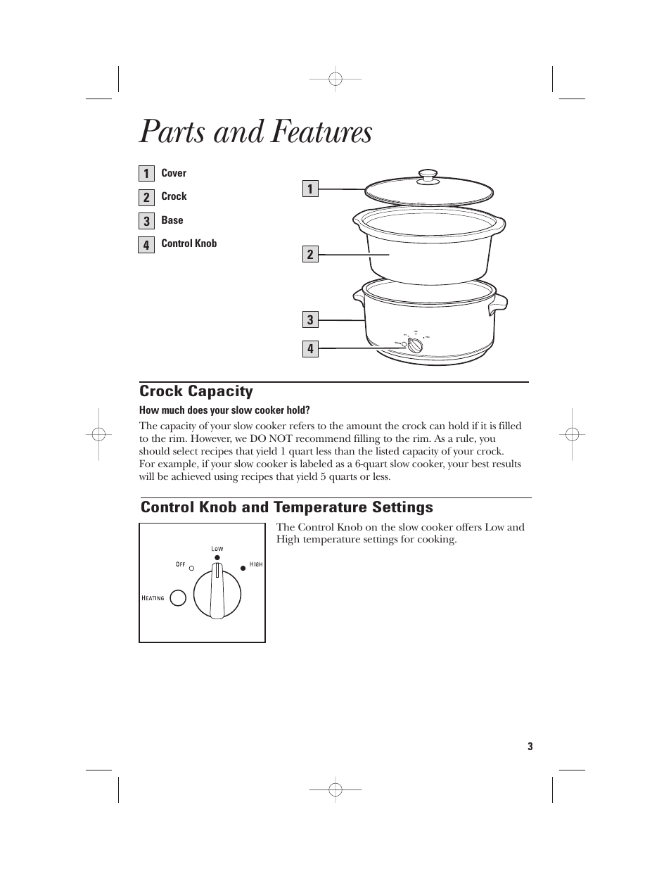 Parts and features | GE 169016 User Manual | Page 3 / 6