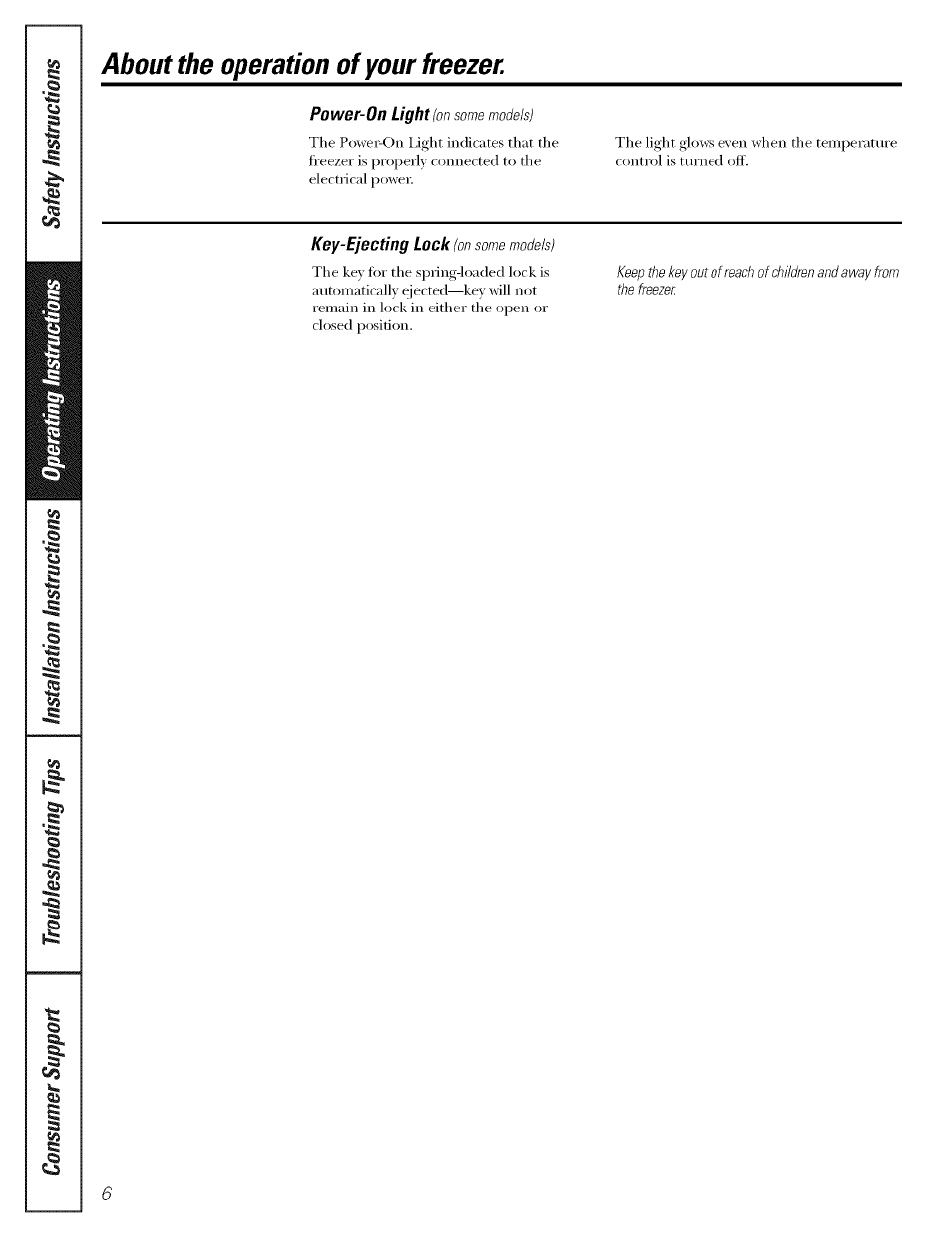 About the operation of your freezer | GE OEFROST FCM5 User Manual | Page 6 / 16