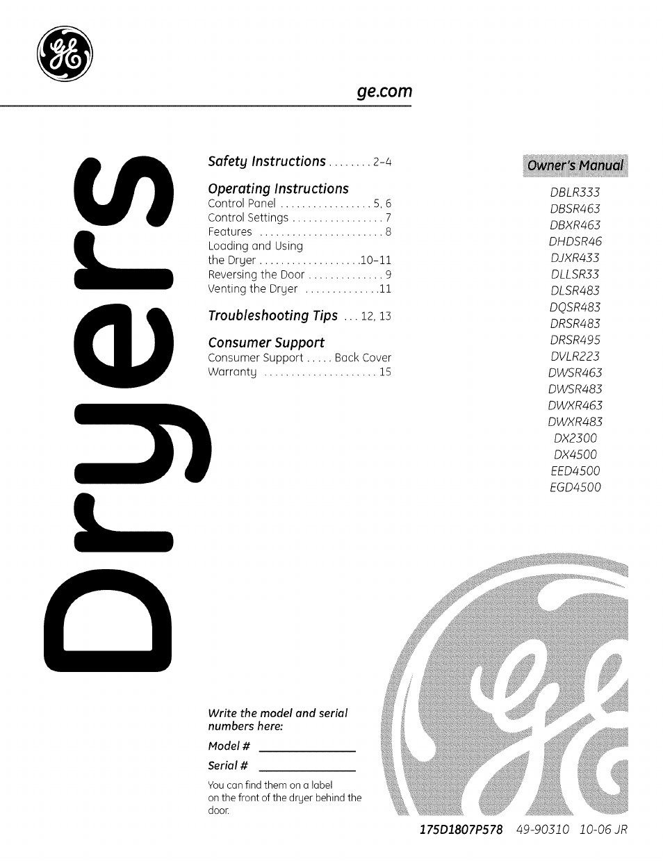 GE DRSR495 User Manual | 16 pages