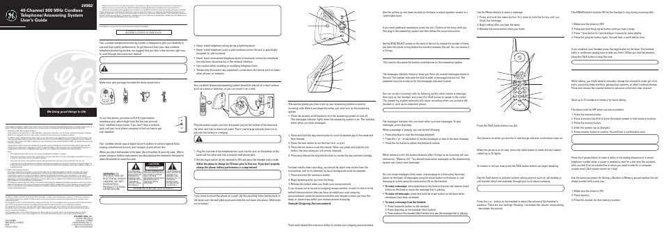 GE 26992 User Manual | 2 pages