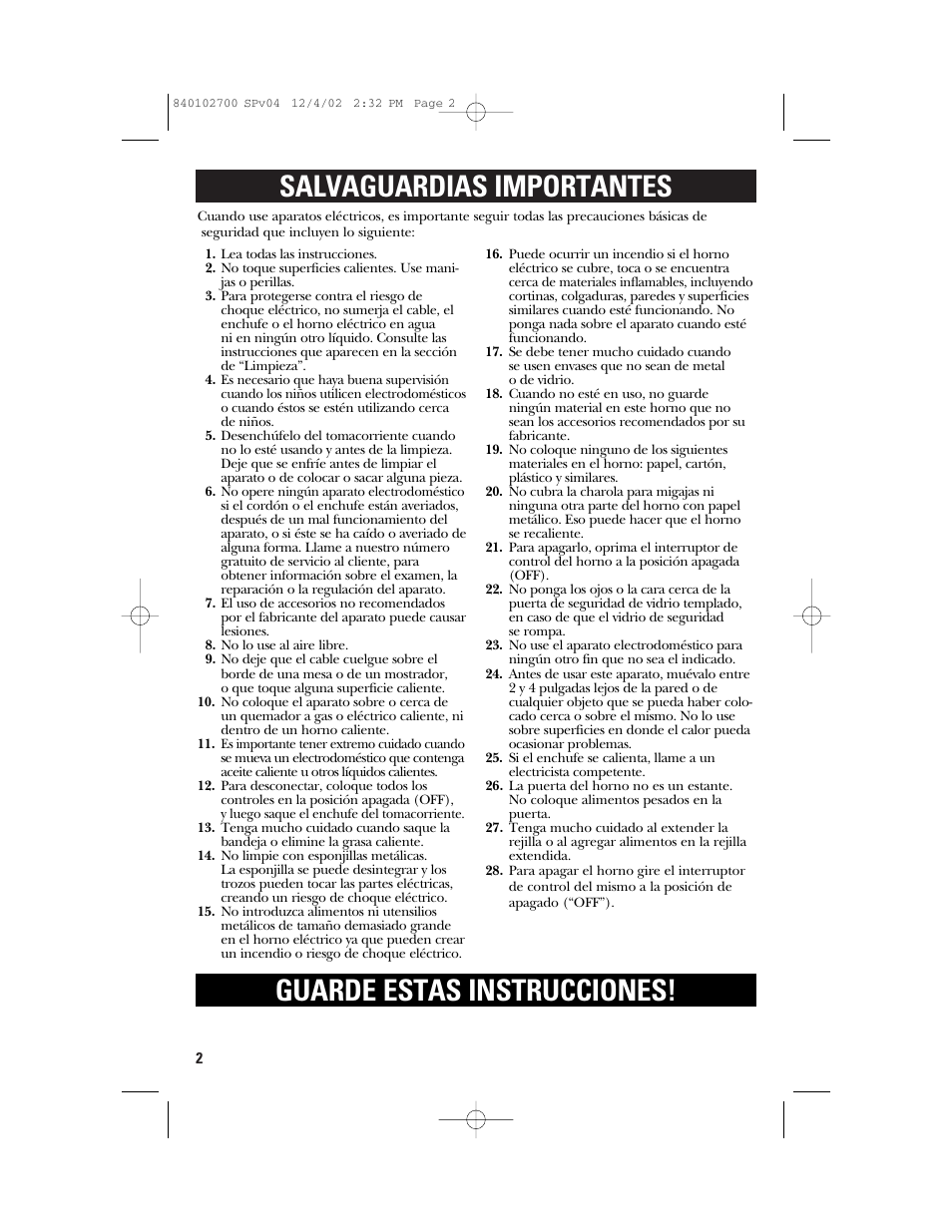 Salvaguardias importantes, Guarde estas instrucciones | GE 106686 User Manual | Page 14 / 24