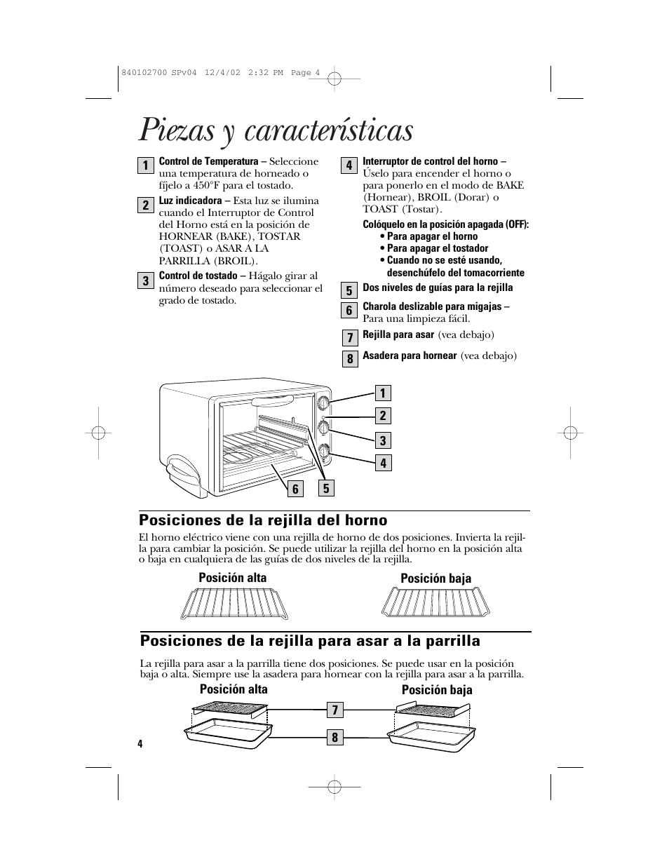 Piezas y características | GE 106686 User Manual | Page 16 / 24