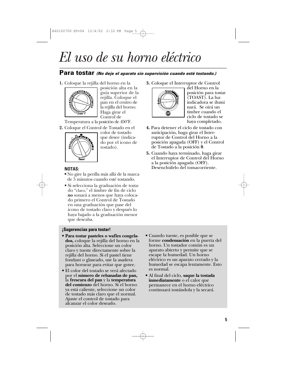 El uso de su horno eléctrico, Para tostar | GE 106686 User Manual | Page 17 / 24