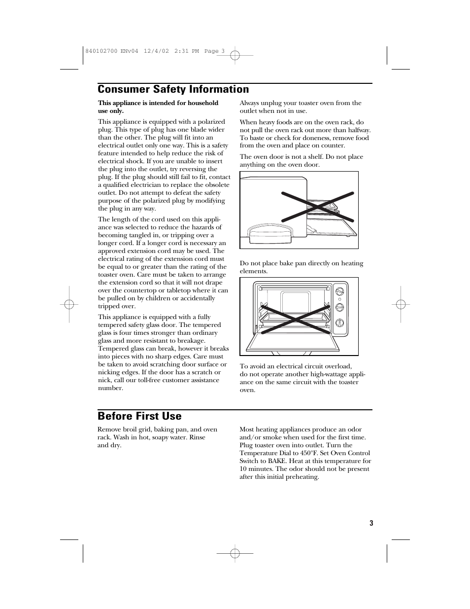 Consumer safety information before first use | GE 106686 User Manual | Page 3 / 24