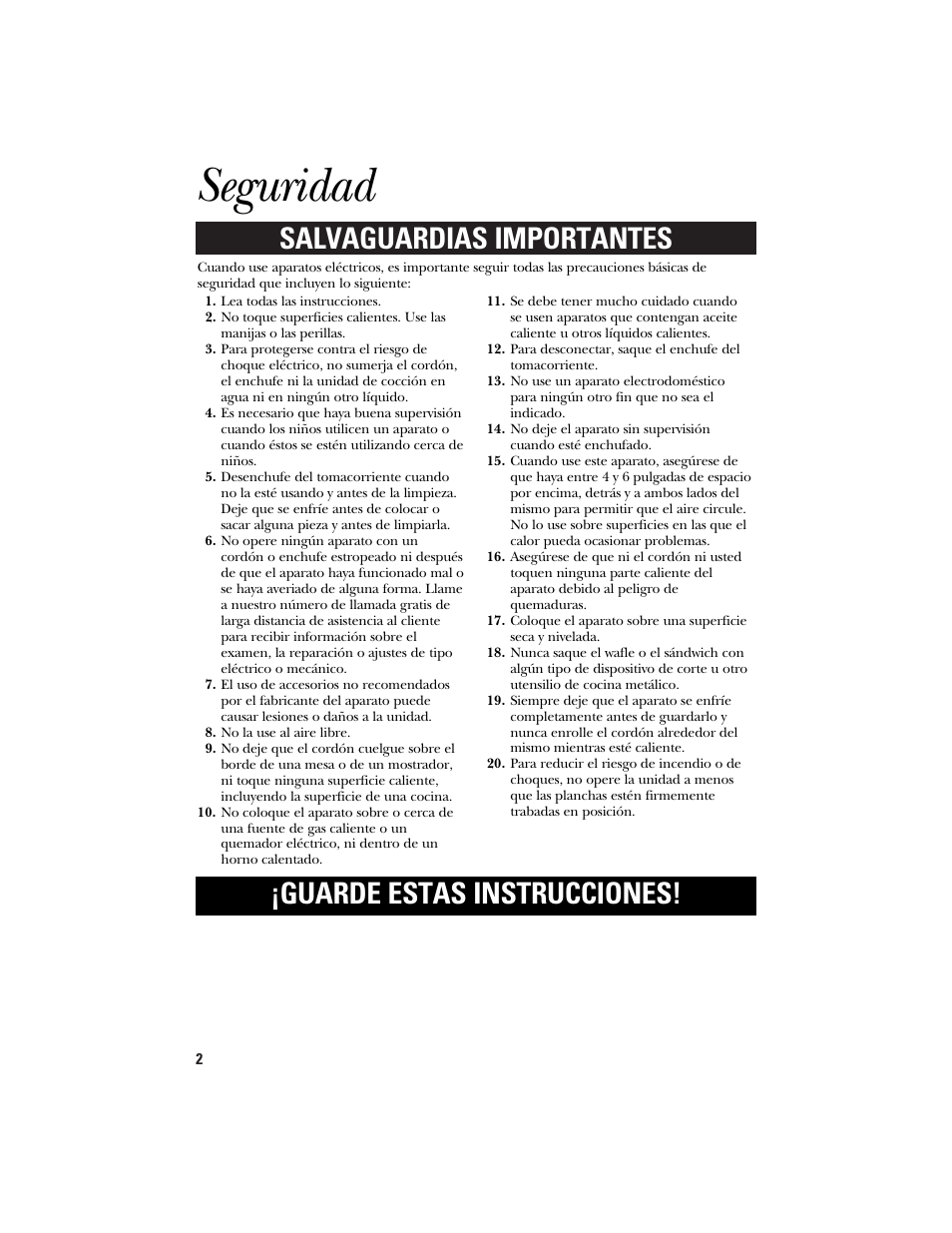 Seguridad | GE 106582 User Manual | Page 12 / 20