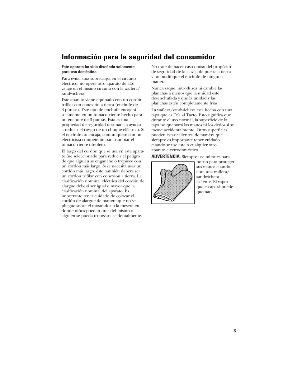 Información para la seguridad del consumidor | GE 106582 User Manual | Page 13 / 20