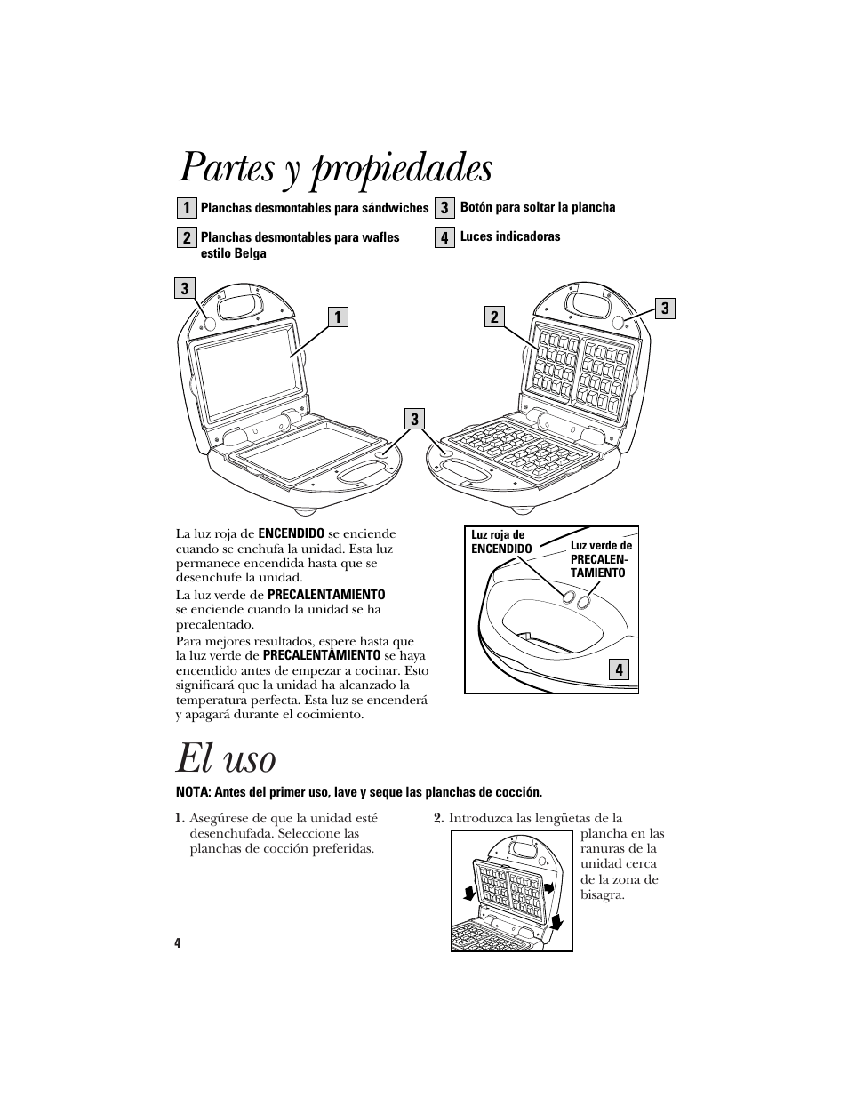 El uso, Partes y propiedades | GE 106582 User Manual | Page 14 / 20