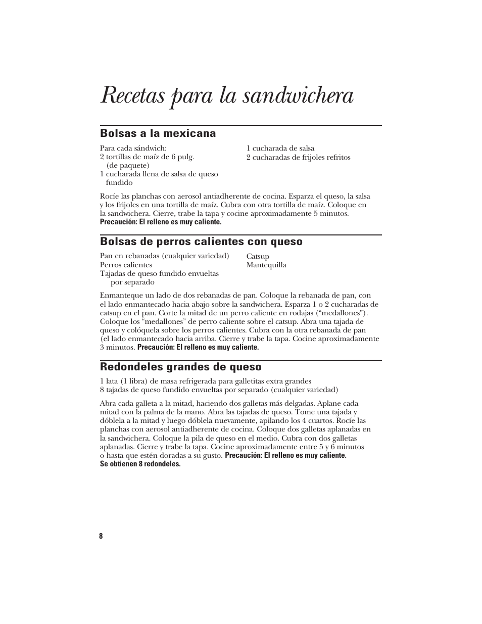 Recetas para la sandwichera | GE 106582 User Manual | Page 18 / 20