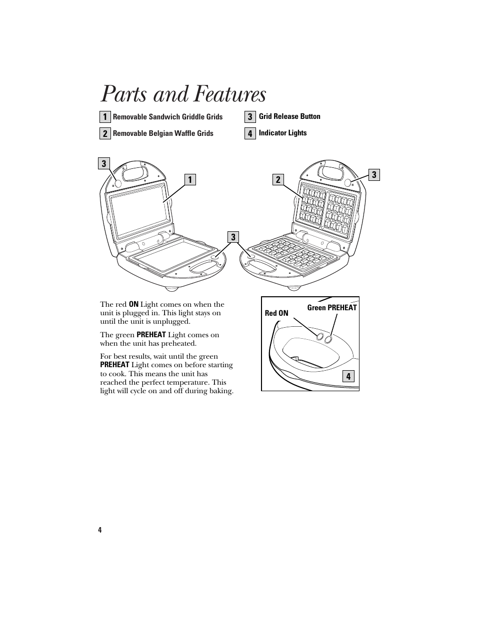 Parts and features | GE 106582 User Manual | Page 4 / 20