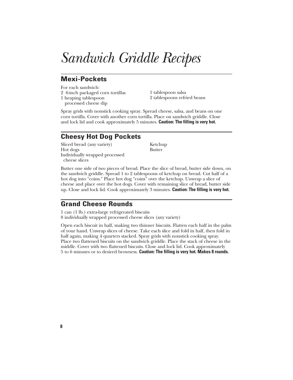 Sandwich griddle recipes | GE 106582 User Manual | Page 8 / 20