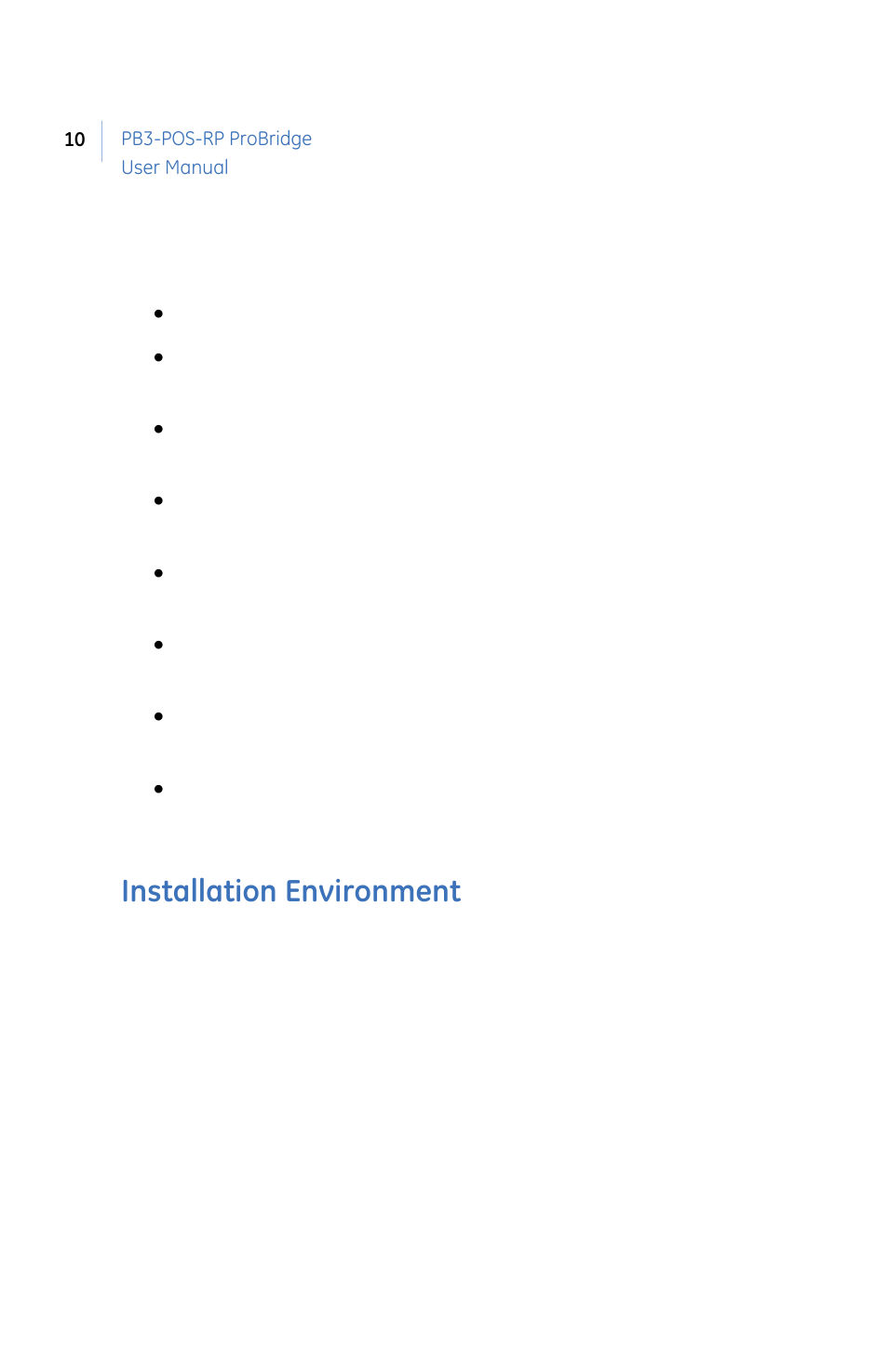 Nstallation, Nvironment, Installation environment | GE PB3-POS-RP User Manual | Page 10 / 48