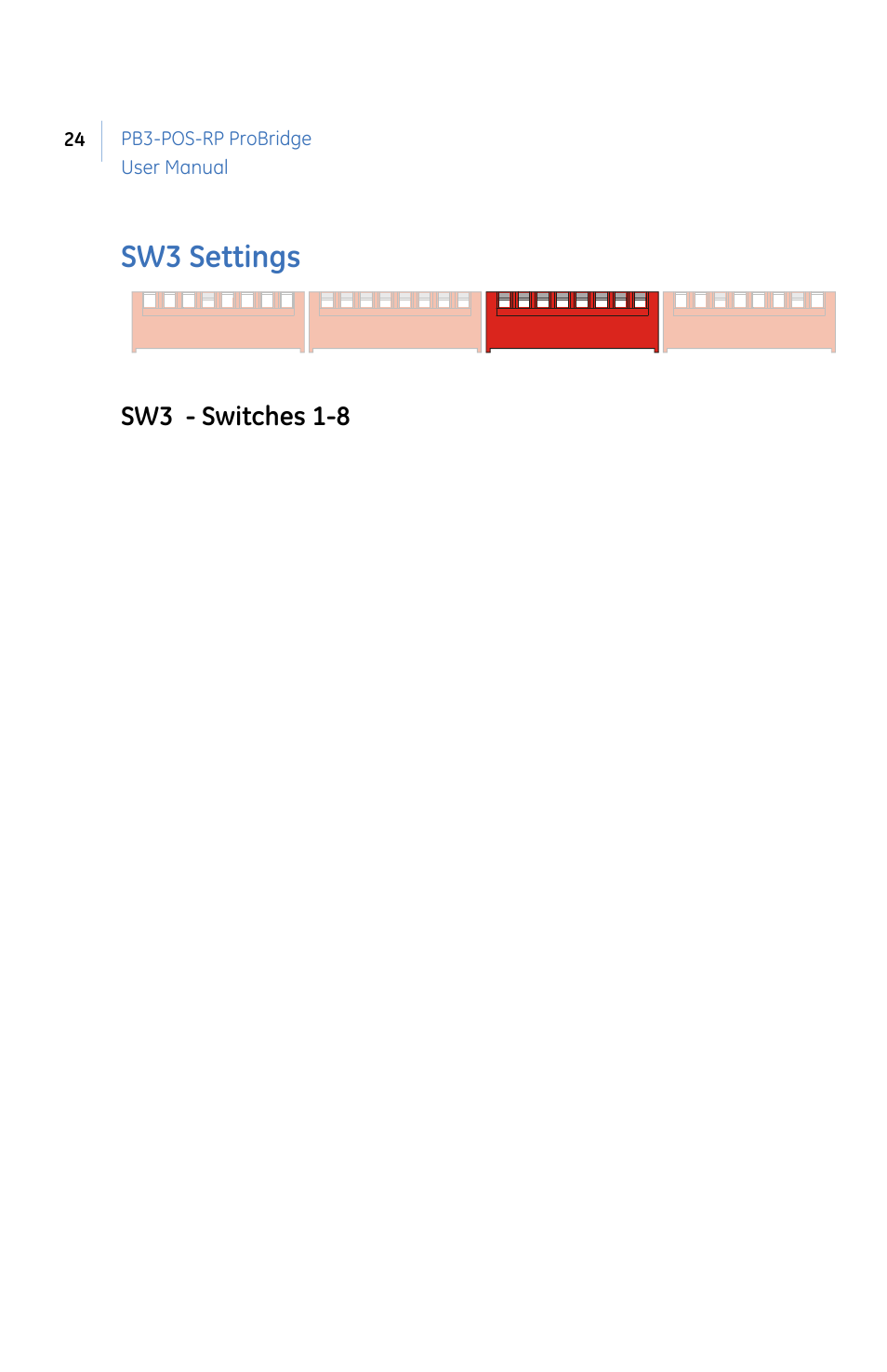 Sw3 s, Ettings, Sw3 settings | Sw3 - switches 1-8 | GE PB3-POS-RP User Manual | Page 24 / 48