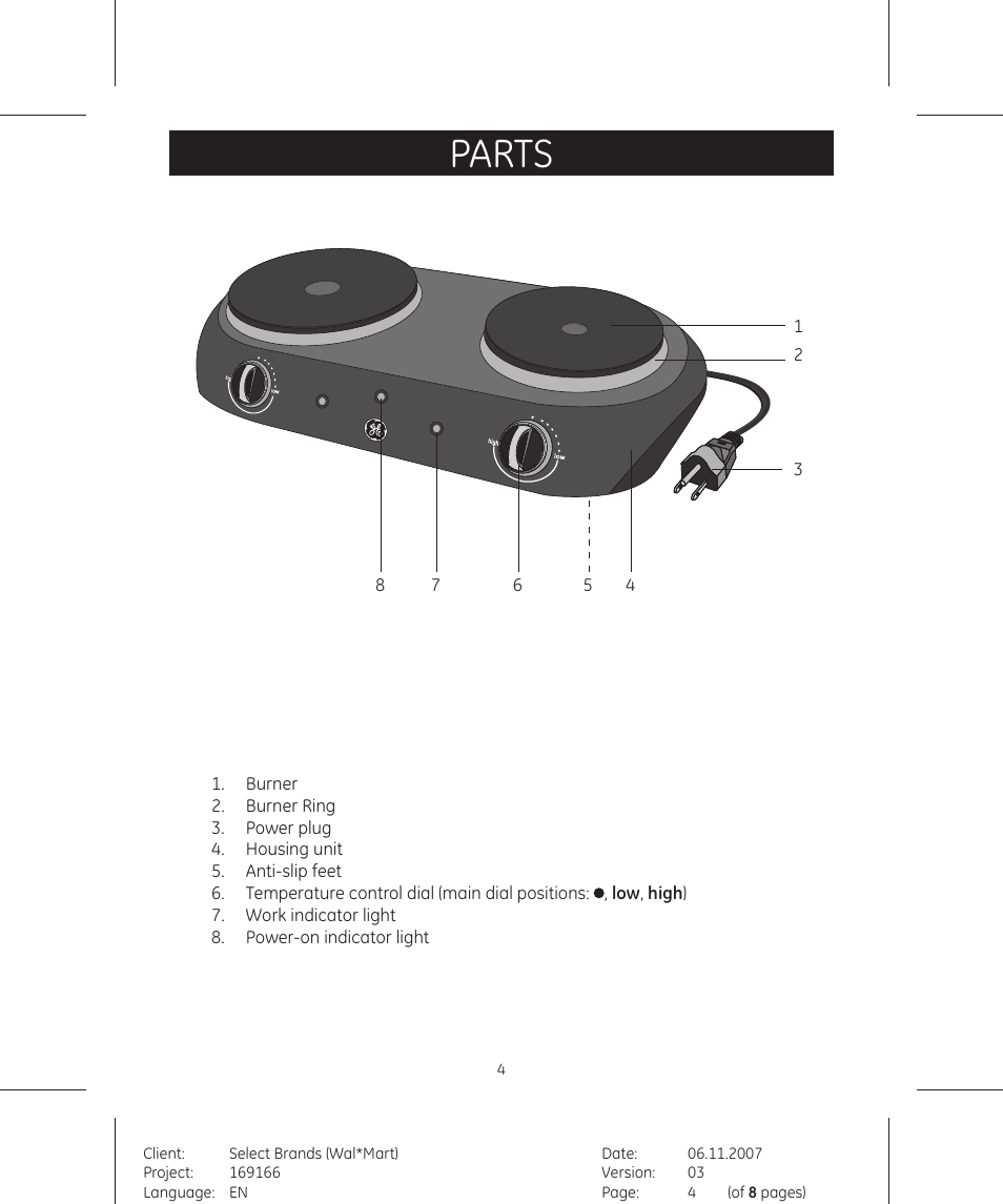 Parts | GE 169166 User Manual | Page 4 / 8