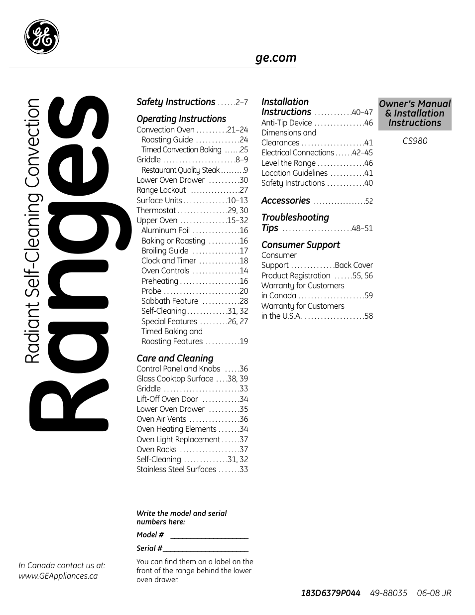 GE CS980 User Manual | 60 pages