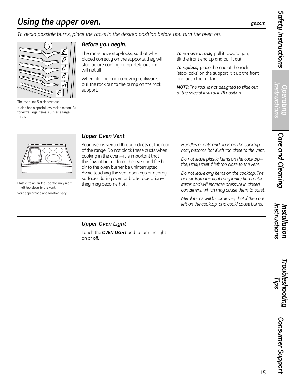 Upper oven, Upper oven –32, Using the upper oven | GE CS980 User Manual | Page 15 / 60