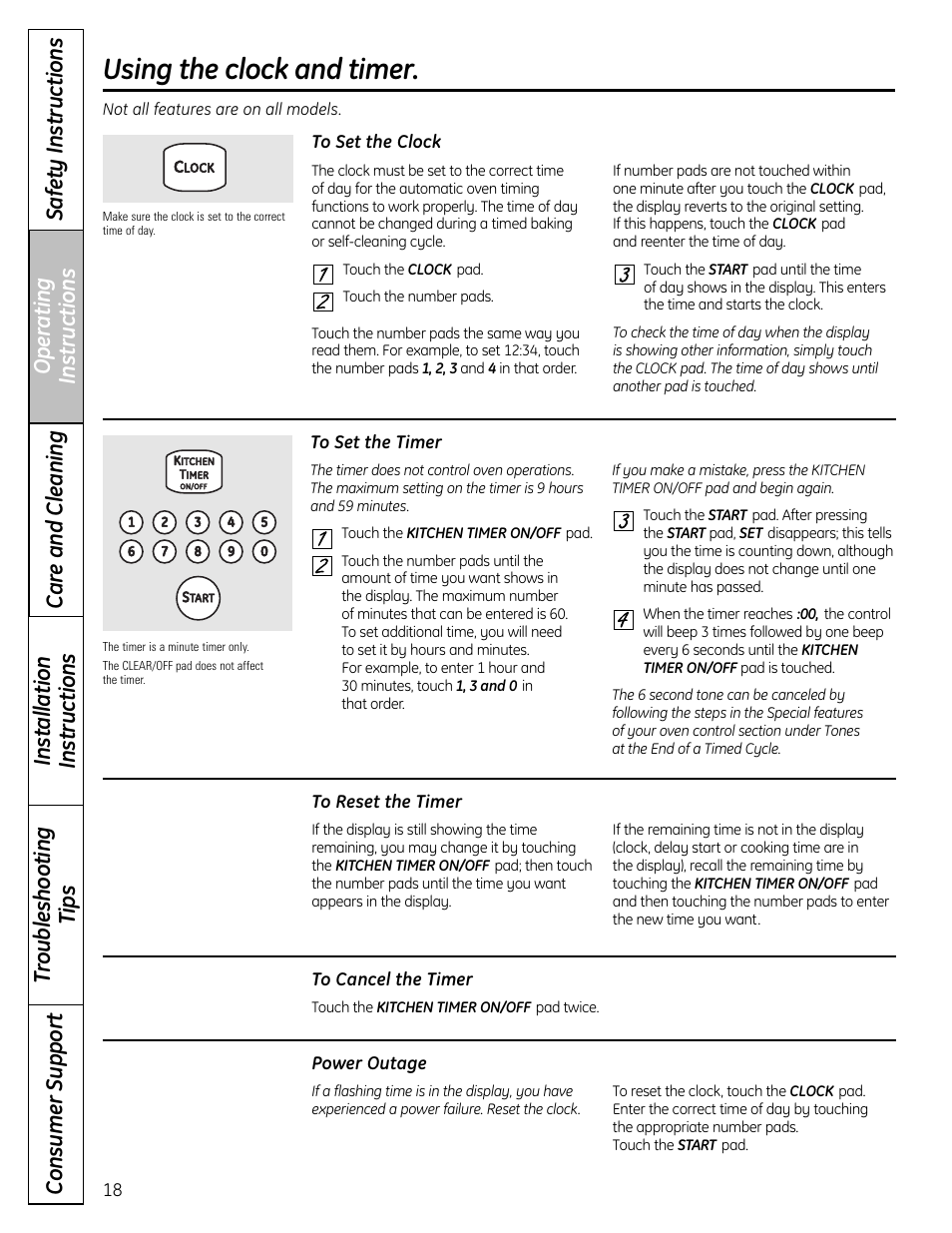 Clock and timer, Using the clock and timer | GE CS980 User Manual | Page 18 / 60