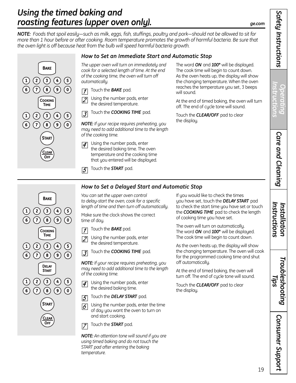 Timed baking androasting features, Timed baking and roasting features | GE CS980 User Manual | Page 19 / 60