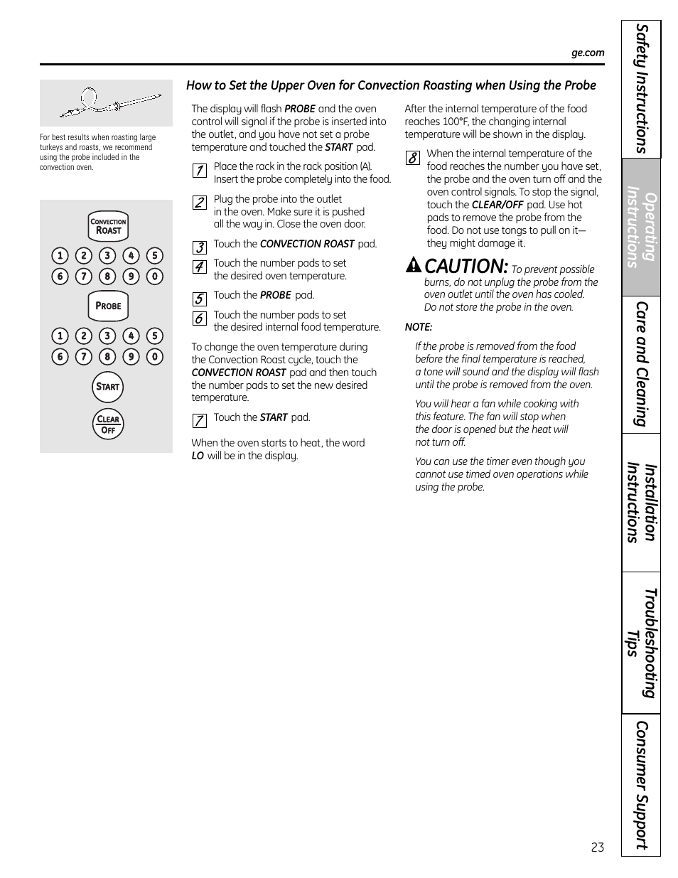 Caution | GE CS980 User Manual | Page 23 / 60