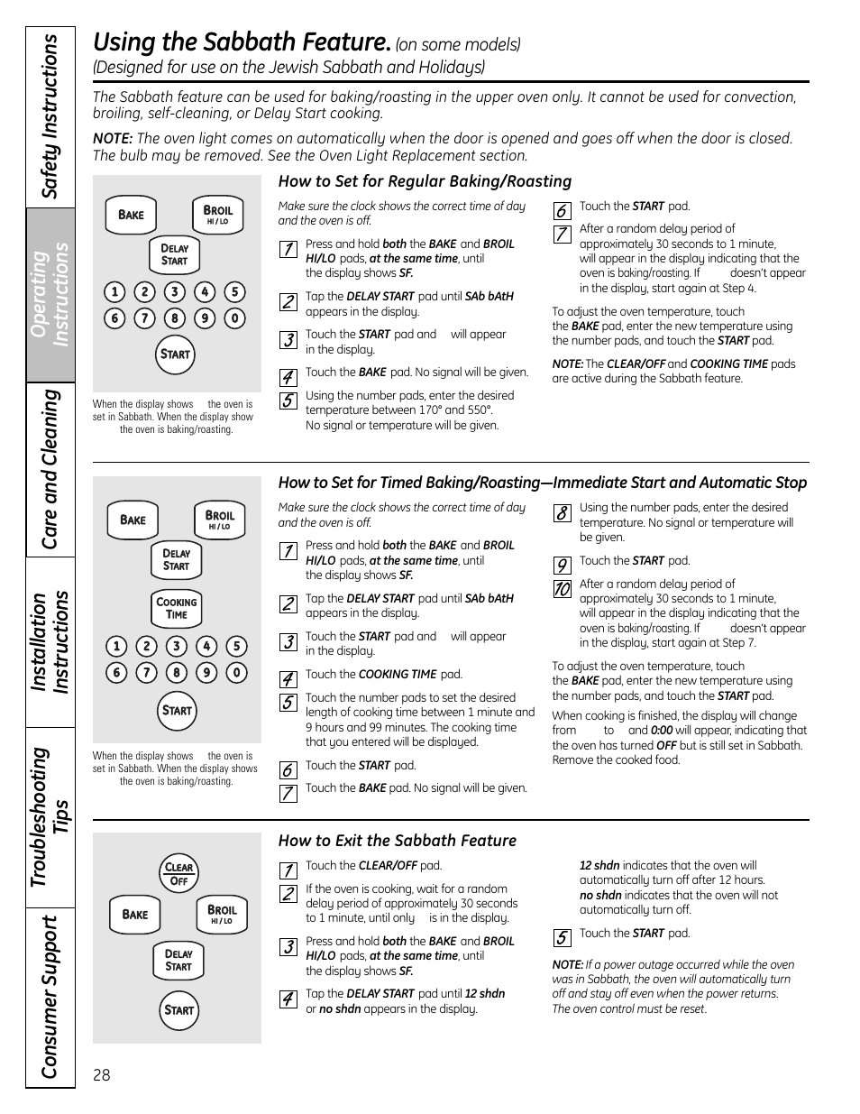 Sabbath feature, Using the sabbath feature | GE CS980 User Manual | Page 28 / 60