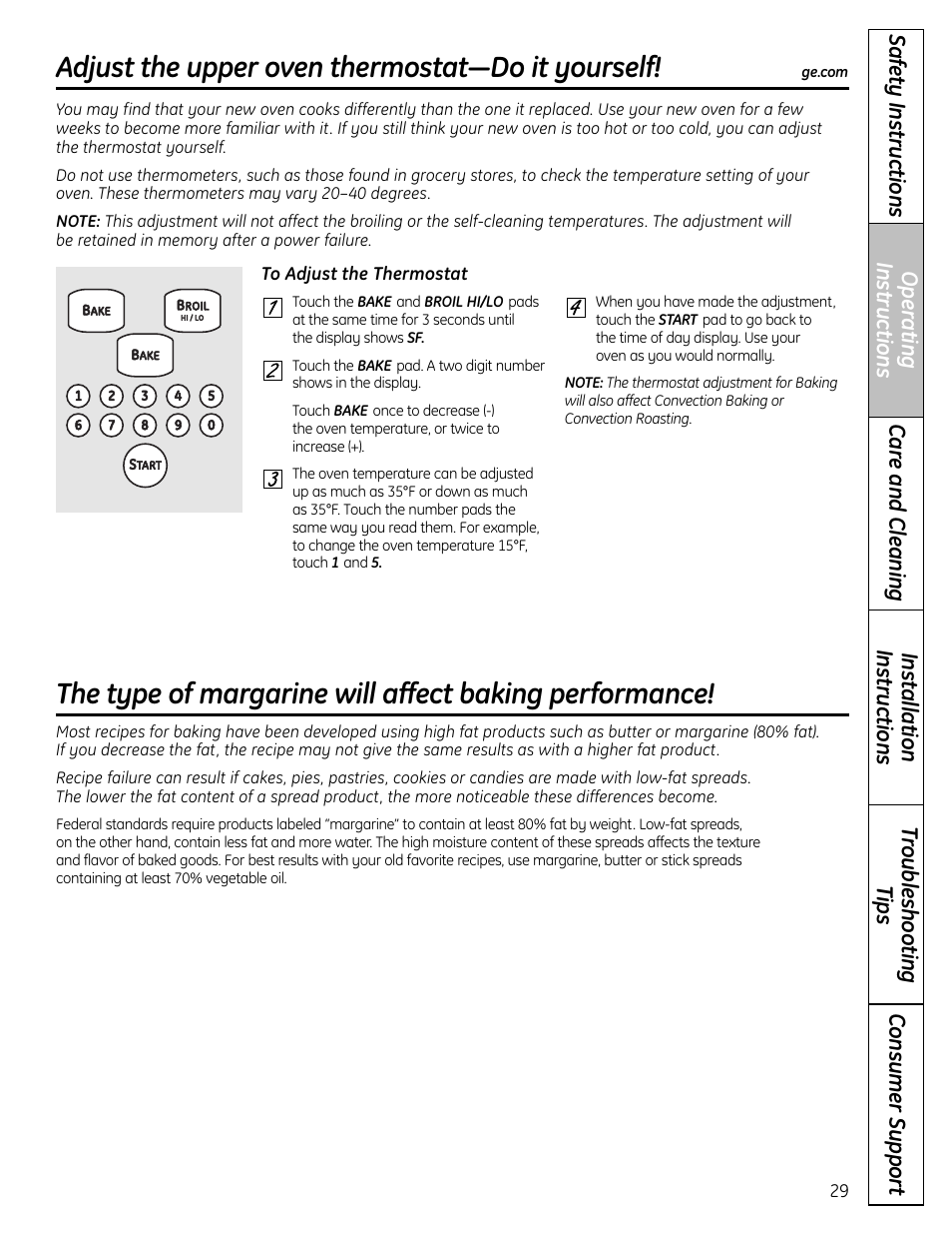 Thermostat, Thermostat , 30, Adjust the upper oven thermostat—do it yourself | GE CS980 User Manual | Page 29 / 60