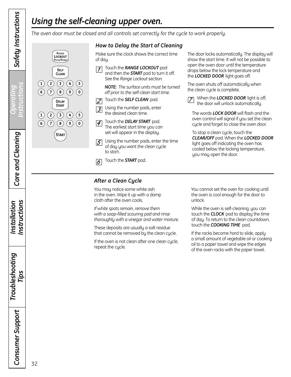 Using the self-cleaning upper oven | GE CS980 User Manual | Page 32 / 60