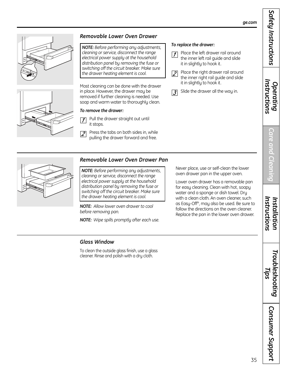 Lower oven drawer | GE CS980 User Manual | Page 35 / 60