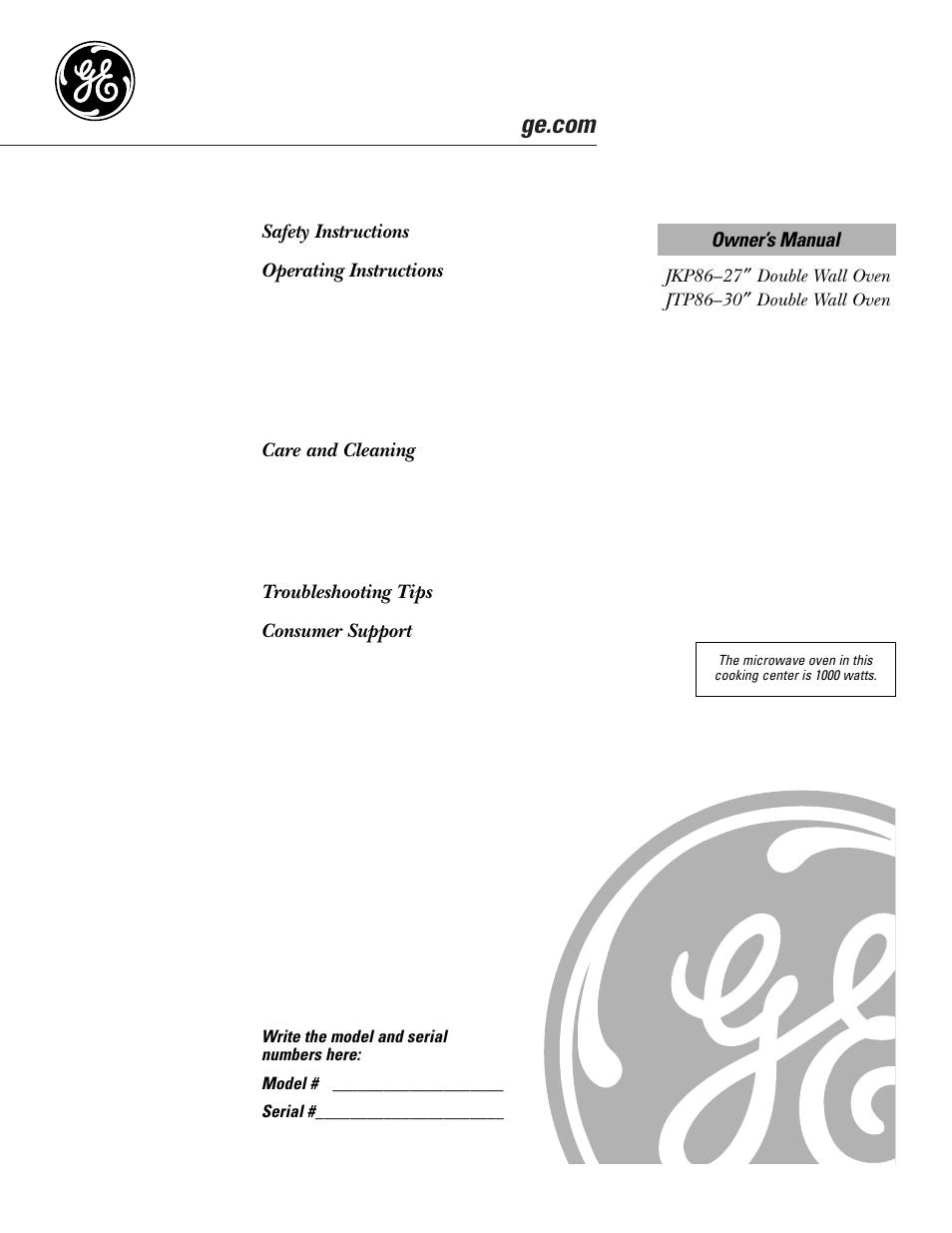 GE JKP8627 User Manual | 44 pages