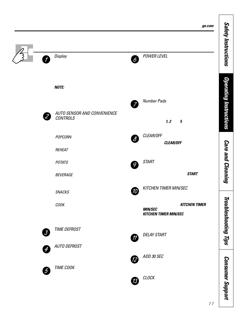 Microwave oven control features and settings | GE JKP8627 User Manual | Page 11 / 44