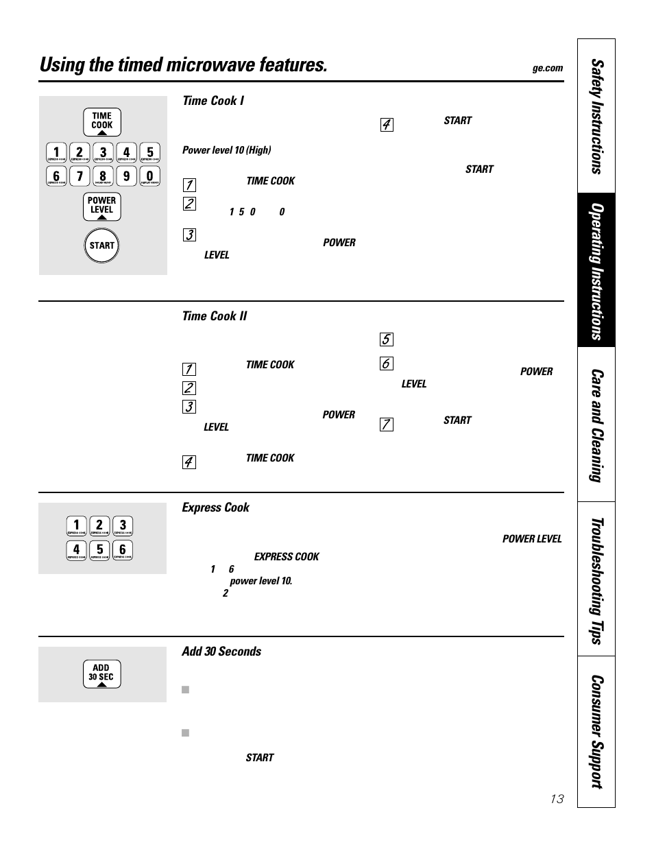 Using the timed microwave features | GE JKP8627 User Manual | Page 13 / 44