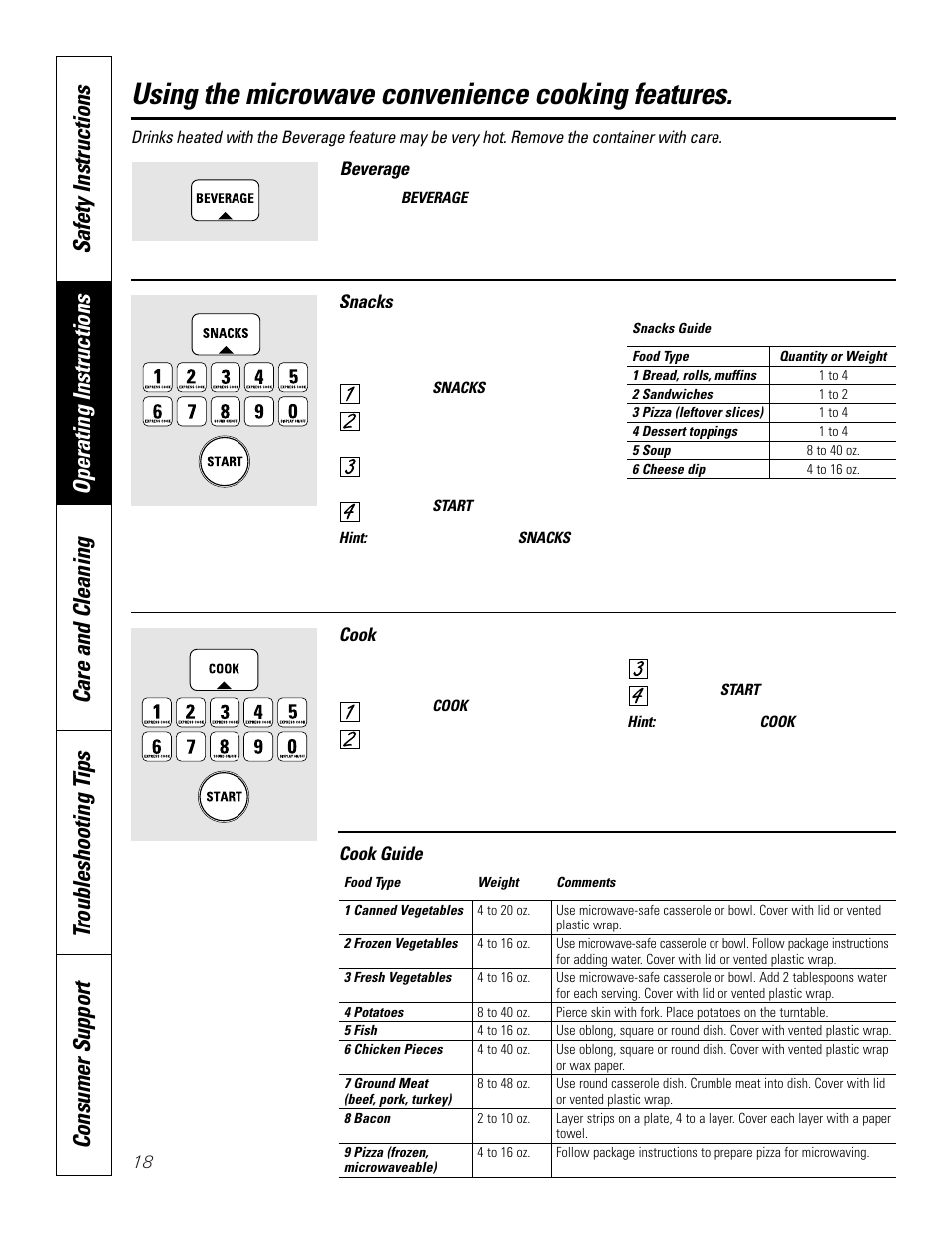 Using the microwave convenience cooking features | GE JKP8627 User Manual | Page 18 / 44