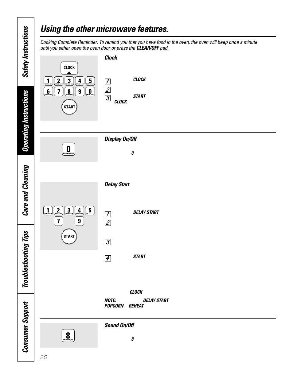 Using the other microwave features | GE JKP8627 User Manual | Page 20 / 44