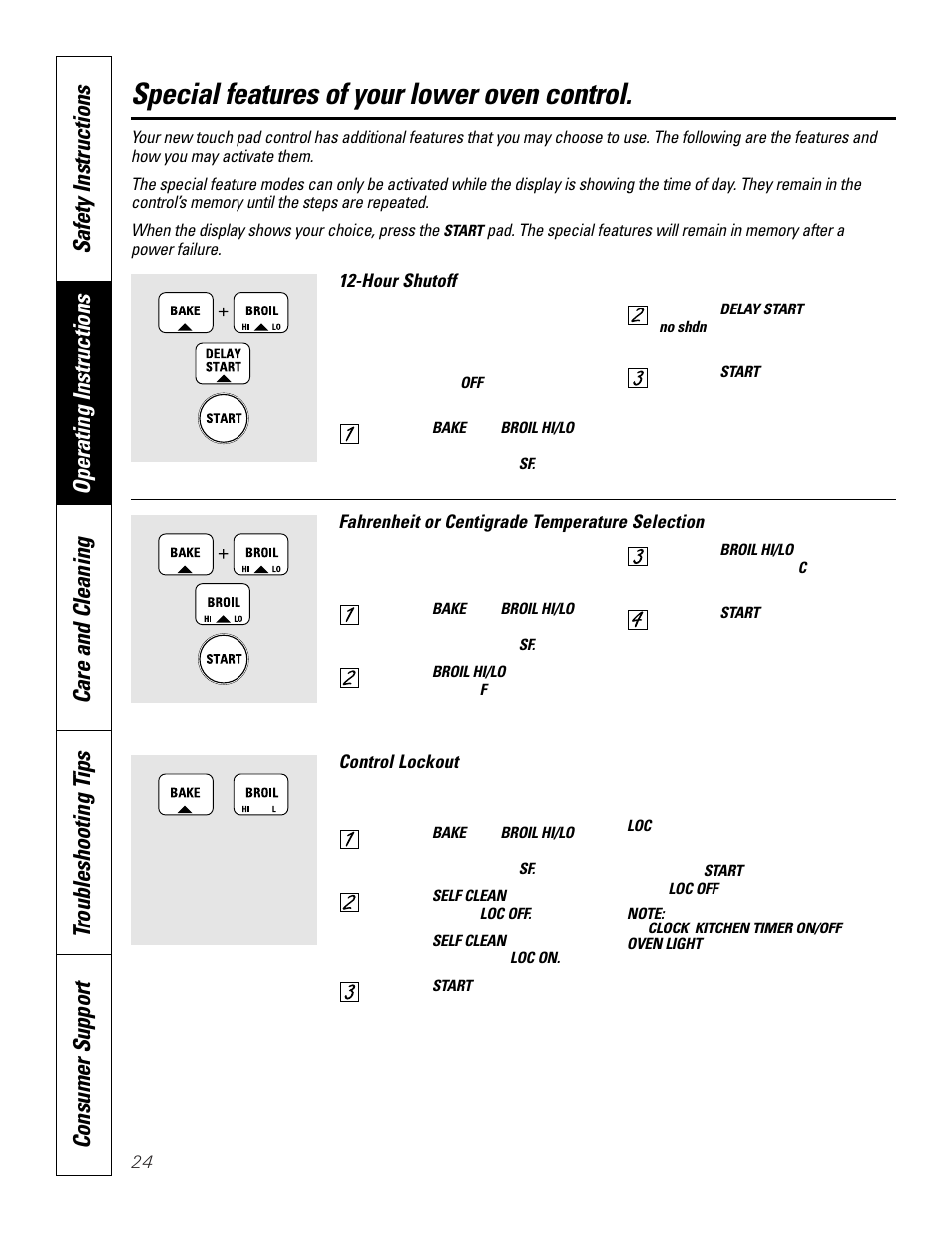 Special features of your lower oven control | GE JKP8627 User Manual | Page 24 / 44