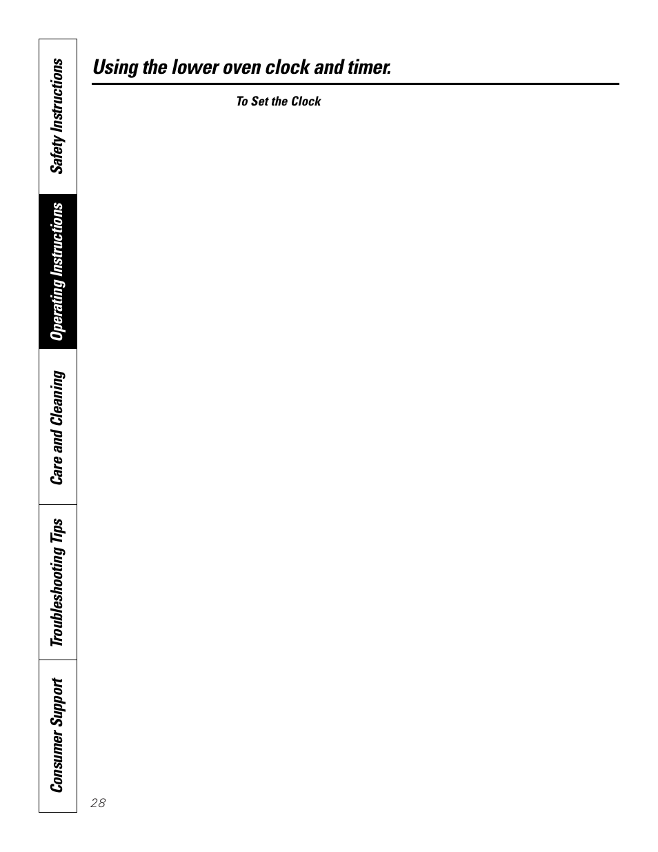 Using the lower oven clock and timer | GE JKP8627 User Manual | Page 28 / 44